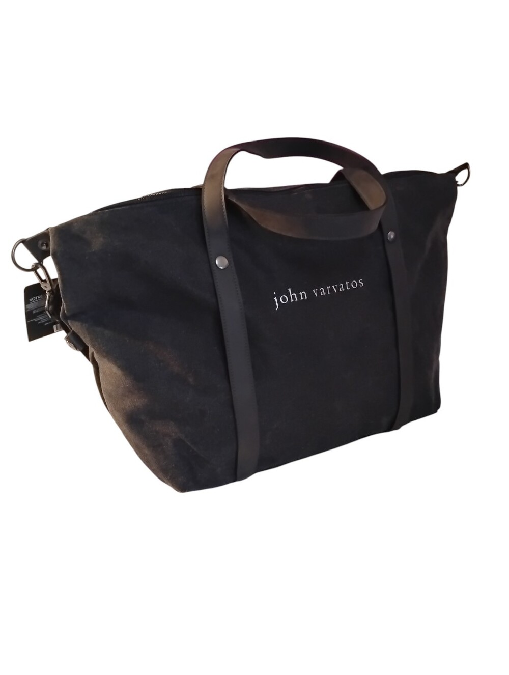 John Varvatson Weekender Duffle Bag. Black Canvas With Leather Straps.